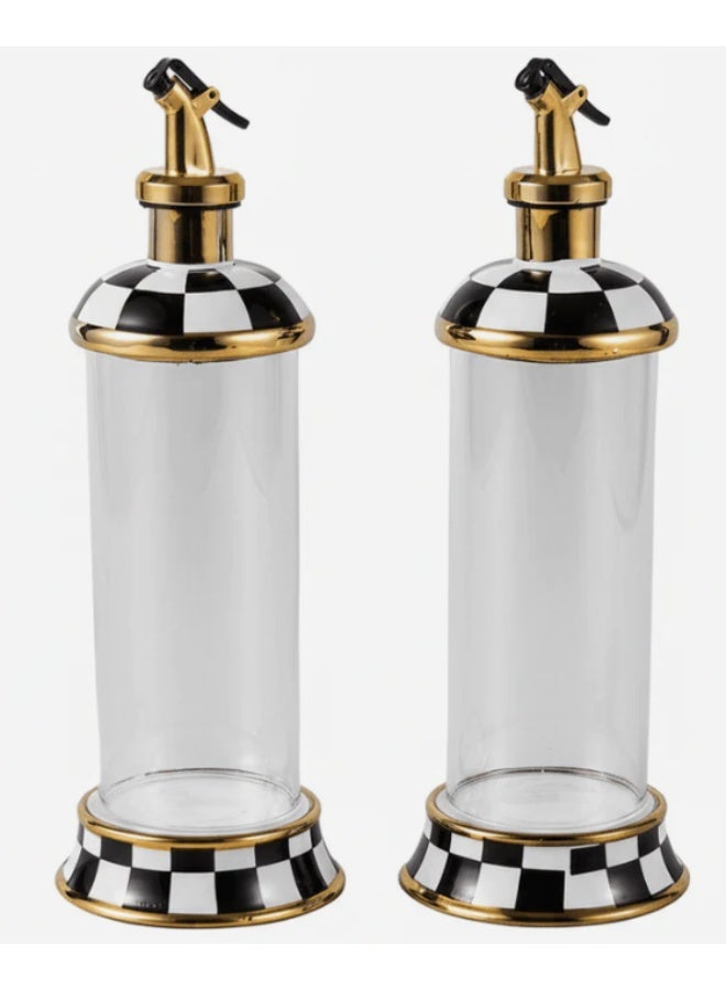 Mayflower Glass & Ceramic Oil Bottle Set – 2 Pieces, 28 × 10 cm, Black & White Kitchen Dispenser - Image 1